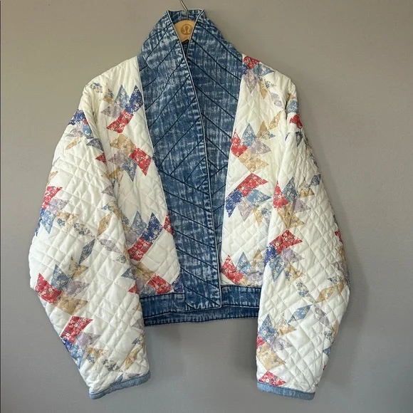 Blank NYC Making Memories Patchwork Quilted Jacket Denim Trim Oversized Small - Picture 2 of 14
